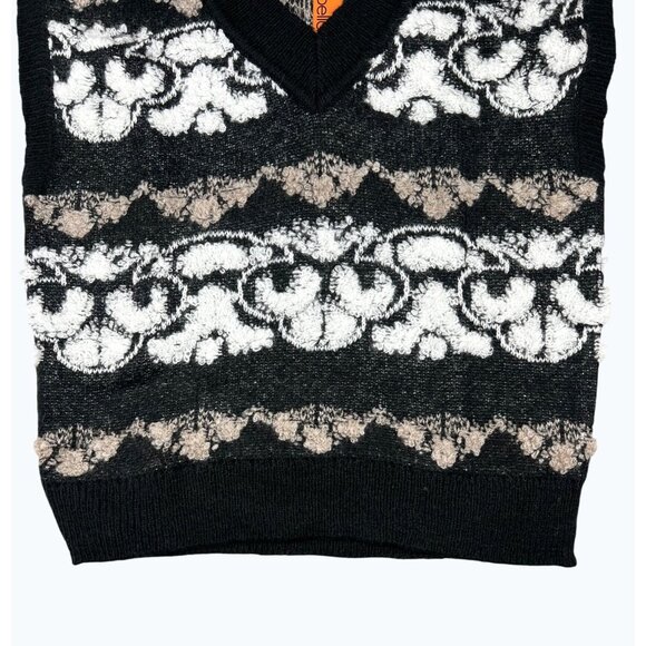 Belldini Black, White & Mocha Patterned Sleeveless Knit Sweater Vest - Size Medi - Picture 5 of 16